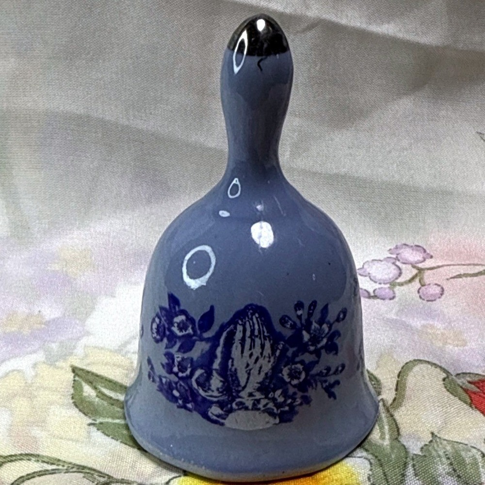 Vintage 1979 Spencer Gifts Inc Blue Praying Hands Collector Bell Religious 3"